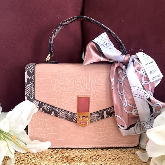Aldo 'GLENDA' Convertible Satchel in Light Pink & Snakeskin Print - Picture 6 of 15